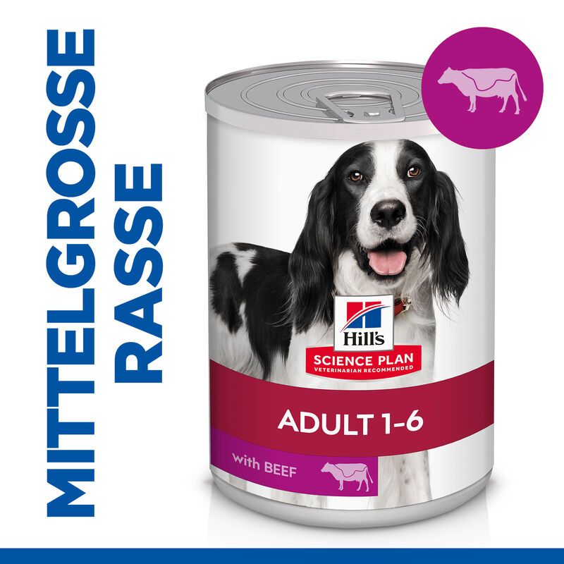  Hills Science Plan Canine Adult Rind Dosenfutter Für Hunde 12 X 370 G Dosenfutter Mit Rind