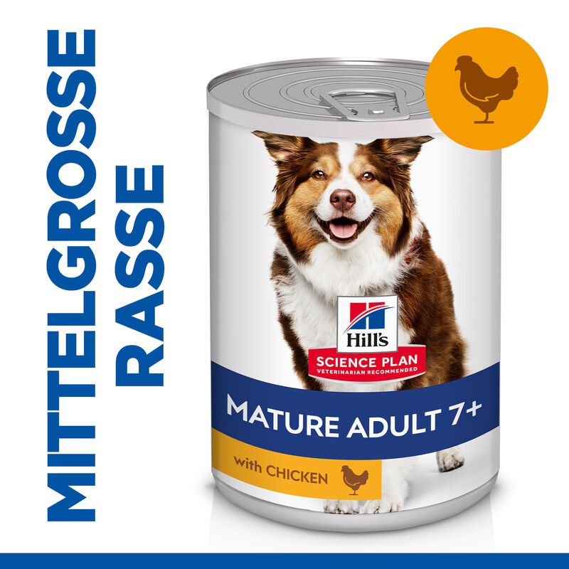  Hills Science Plan Canine Mature Adult 7+ Hund Huhn Dosenfutter 12 X 370 G Dosenfutter Mit Huhn